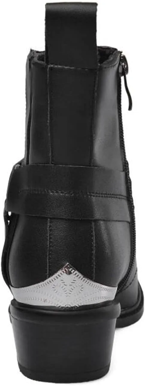 Pointed Toe Boots for Women Ankle Booties Mid Heel Thick Square Heel Slip On Western Boots
