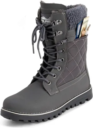 POLAR Womens Memory Foam Outside Pocket Inside Zip Thermal Waterproof Deep Tread Rubber Sole Snow Boots