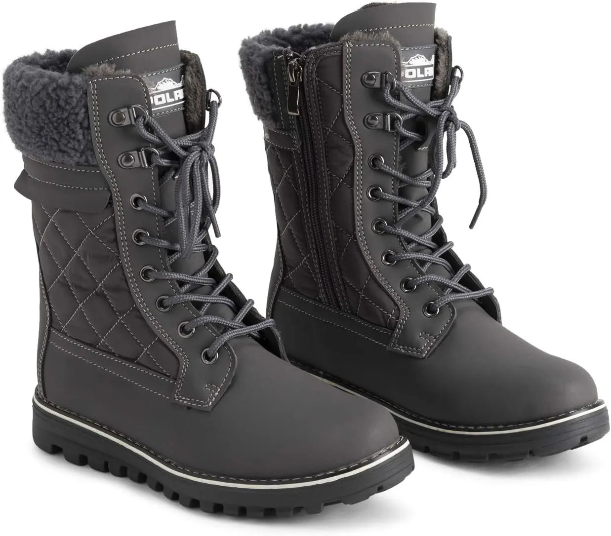 POLAR Womens Memory Foam Outside Pocket Inside Zip Thermal Waterproof Deep Tread Rubber Sole Snow Boots