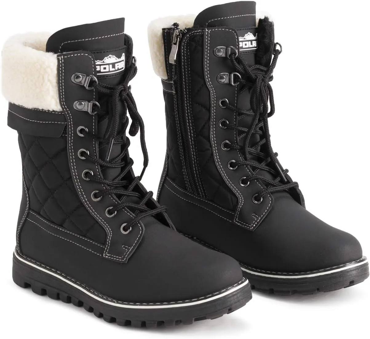 POLAR Womens Memory Foam Outside Pocket Inside Zip Thermal Waterproof Deep Tread Rubber Sole Snow Boots