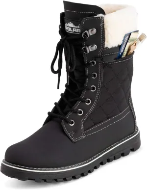 POLAR Womens Memory Foam Outside Pocket Inside Zip Thermal Waterproof Deep Tread Rubber Sole Snow Boots