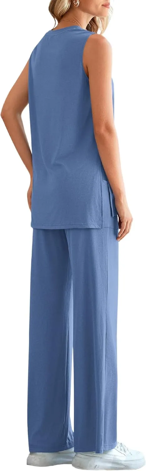 PRETTYGARDEN Women's 2 Piece Lounge Set 2025 Summer Casual Loose Tank Top Wide Leg Pants Matching Travel Outfits Tracksuit