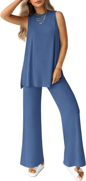 PRETTYGARDEN Women's 2 Piece Lounge Set 2025 Summer Casual Loose Tank Top Wide Leg Pants Matching Travel Outfits Tracksuit