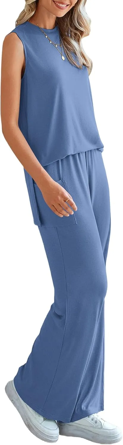 PRETTYGARDEN Women's 2 Piece Lounge Set 2025 Summer Casual Loose Tank Top Wide Leg Pants Matching Travel Outfits Tracksuit