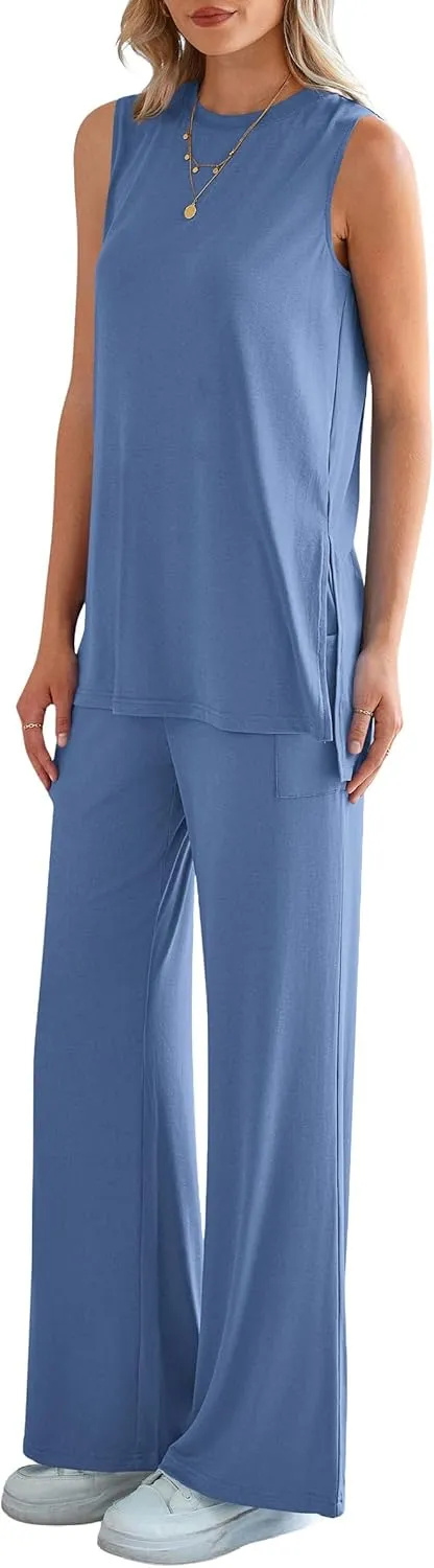 PRETTYGARDEN Women's 2 Piece Lounge Set 2025 Summer Casual Loose Tank Top Wide Leg Pants Matching Travel Outfits Tracksuit