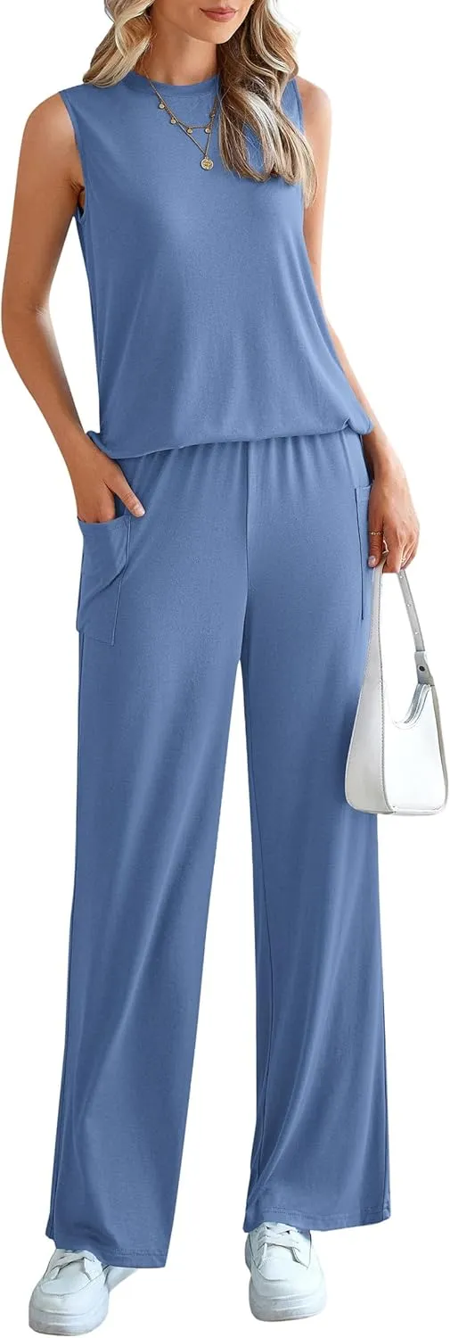 PRETTYGARDEN Women's 2 Piece Lounge Set 2025 Summer Casual Loose Tank Top Wide Leg Pants Matching Travel Outfits Tracksuit