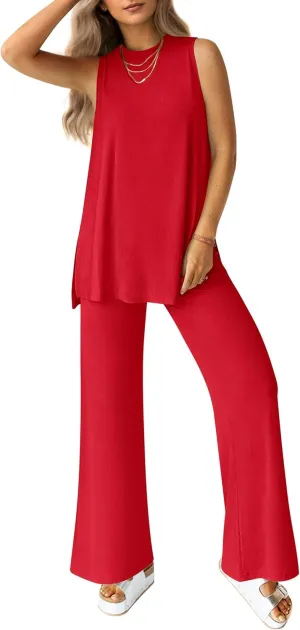 PRETTYGARDEN Women's 2 Piece Lounge Set 2025 Summer Casual Loose Tank Top Wide Leg Pants Matching Travel Outfits Tracksuit
