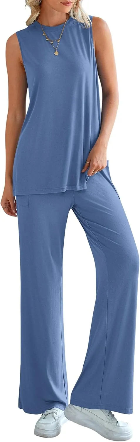PRETTYGARDEN Women's 2 Piece Lounge Set 2025 Summer Casual Loose Tank Top Wide Leg Pants Matching Travel Outfits Tracksuit