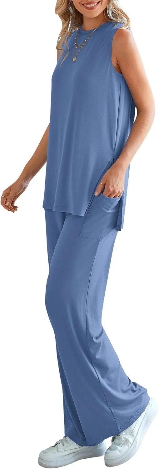 PRETTYGARDEN Women's 2 Piece Lounge Set 2025 Summer Casual Loose Tank Top Wide Leg Pants Matching Travel Outfits Tracksuit