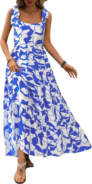 PRETTYGARDEN Womens Dresses 2025 Summer Floral Sleeveless Maxi Dress Casual Spaghetti Strap Tiered Flowy Beach Long Dress