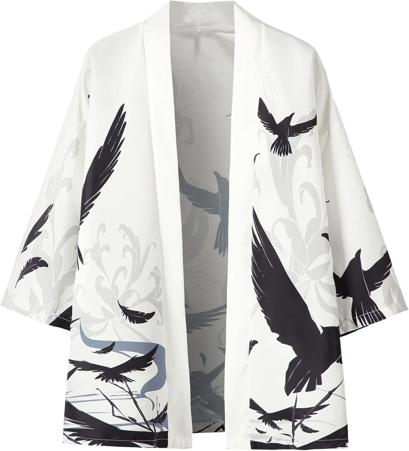 PRIJOUHE Mens Japanese Kimono Coat Suits Loose Open Front Seven Sleeve Kimono Cardigan Jacket with Shorts
