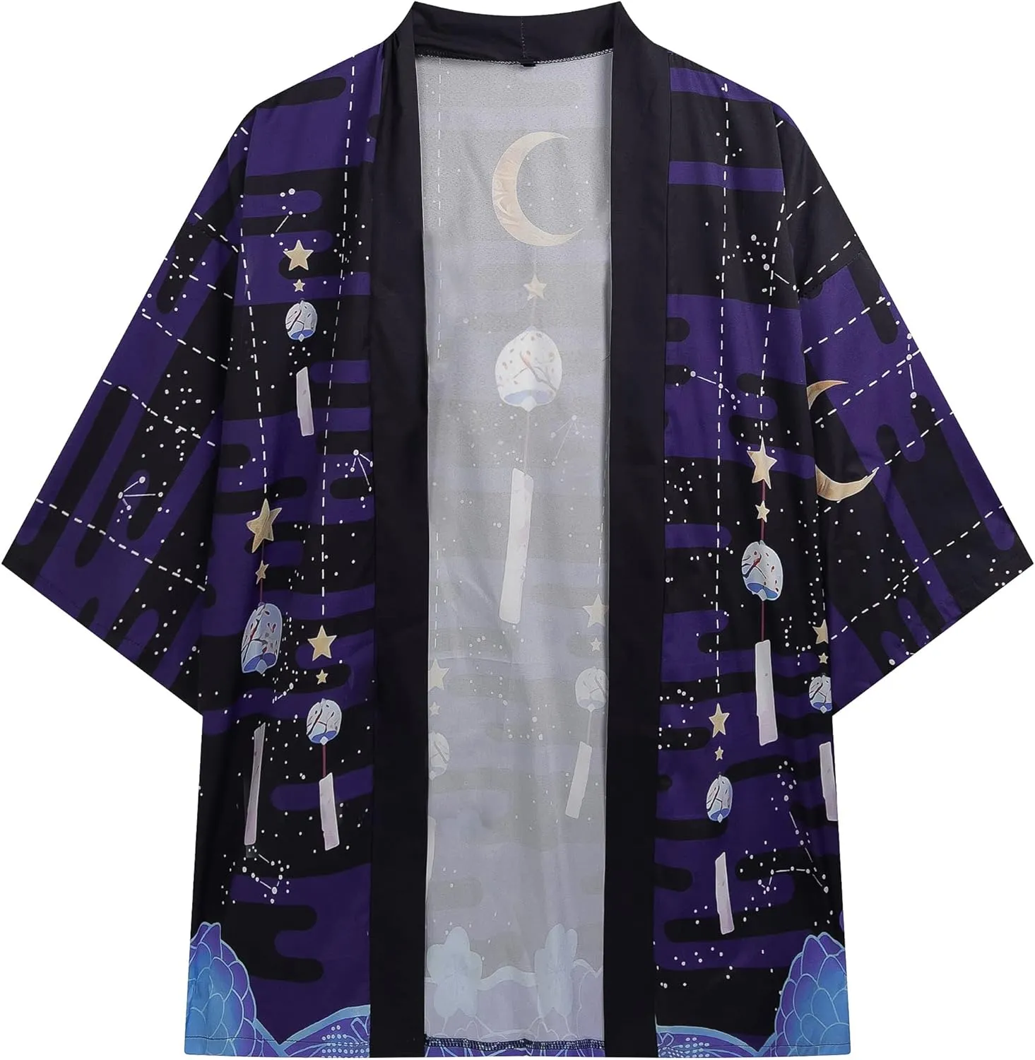 PRIJOUHE Mens Japanese Kimono Coat Suits Loose Open Front Seven Sleeve Kimono Cardigan Jacket with Shorts