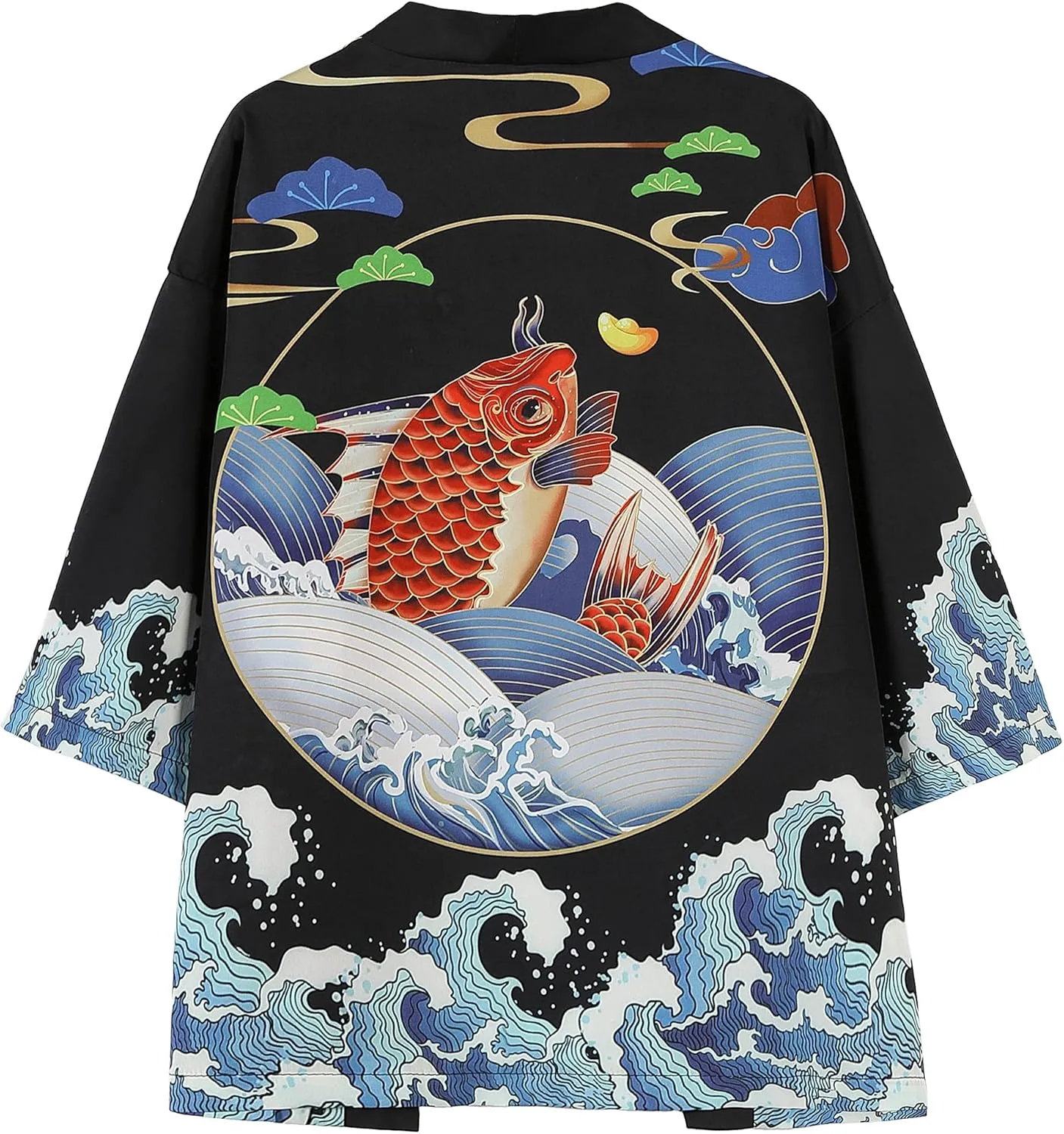 PRIJOUHE Mens Japanese Kimono Coat Suits Loose Open Front Seven Sleeve Kimono Cardigan Jacket with Shorts