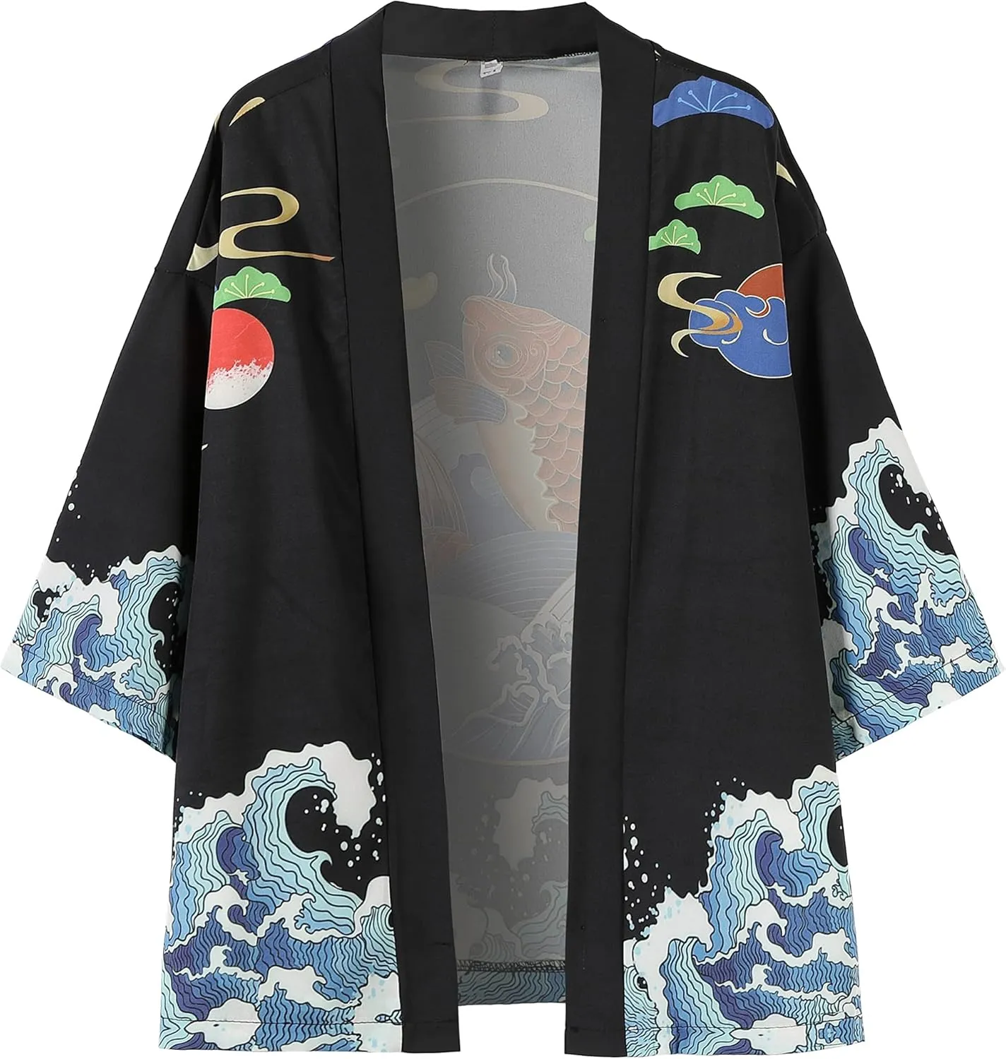 PRIJOUHE Mens Japanese Kimono Coat Suits Loose Open Front Seven Sleeve Kimono Cardigan Jacket with Shorts
