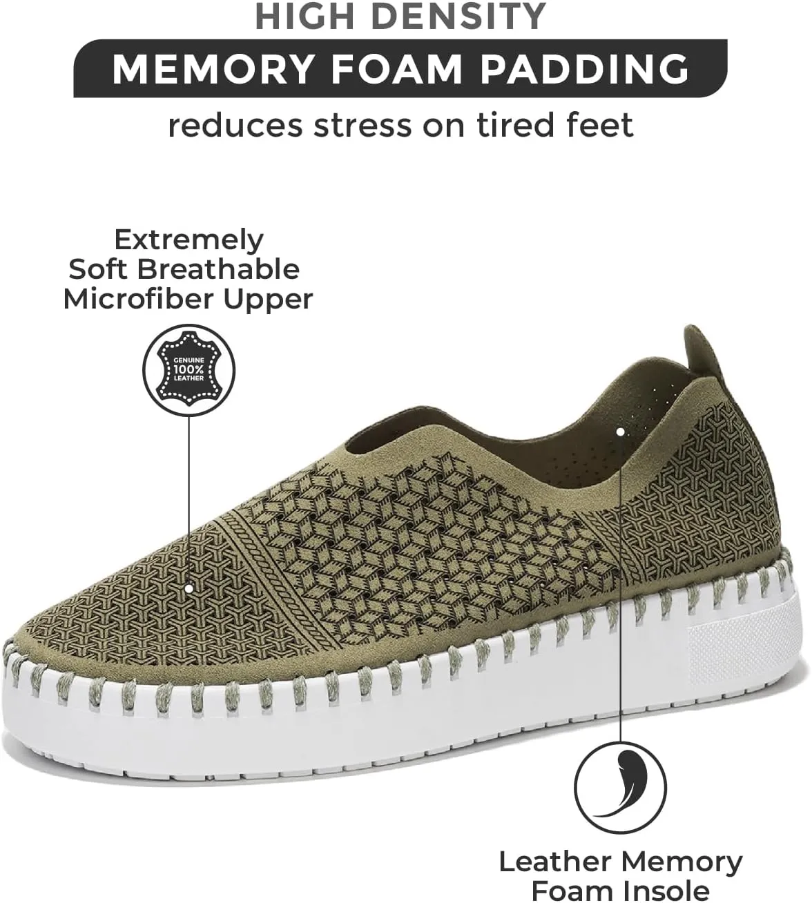Project Cloud Platform Sneakers for Women - Leather Insole Loafers for Women with Memory Foam - Casual Slip On Womens Loafers with Flexible Outsole (Aster)