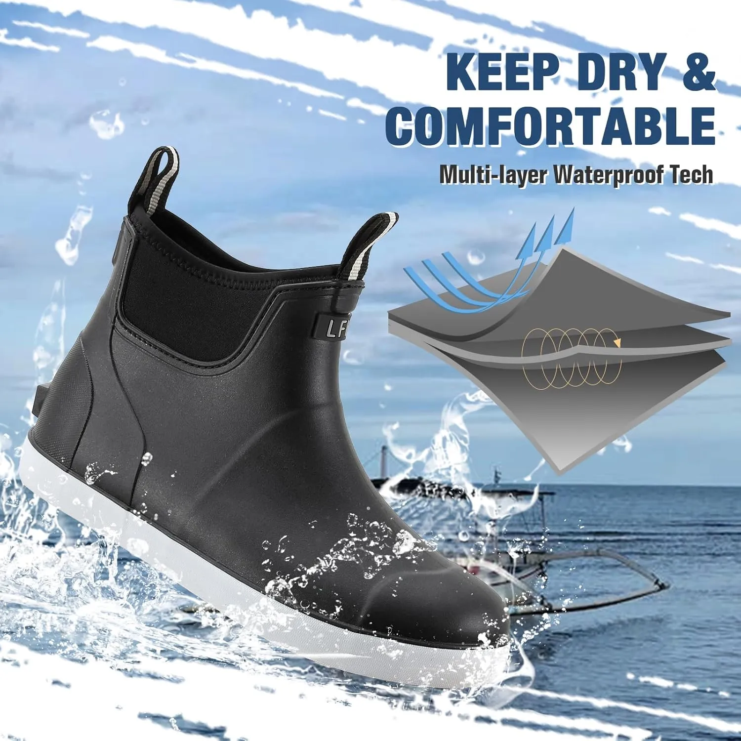 Rain Boots for Men, Waterproof Ankle Mens Deck Boots Anti-Slip Comfort Rubber Boots Chelsea Garden Shoes for Yard Fishing Outdoor Work