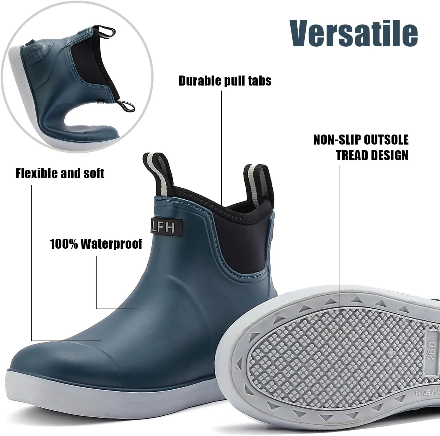 Rain Boots for Men, Waterproof Ankle Mens Deck Boots Anti-Slip Comfort Rubber Boots Chelsea Garden Shoes for Yard Fishing Outdoor Work