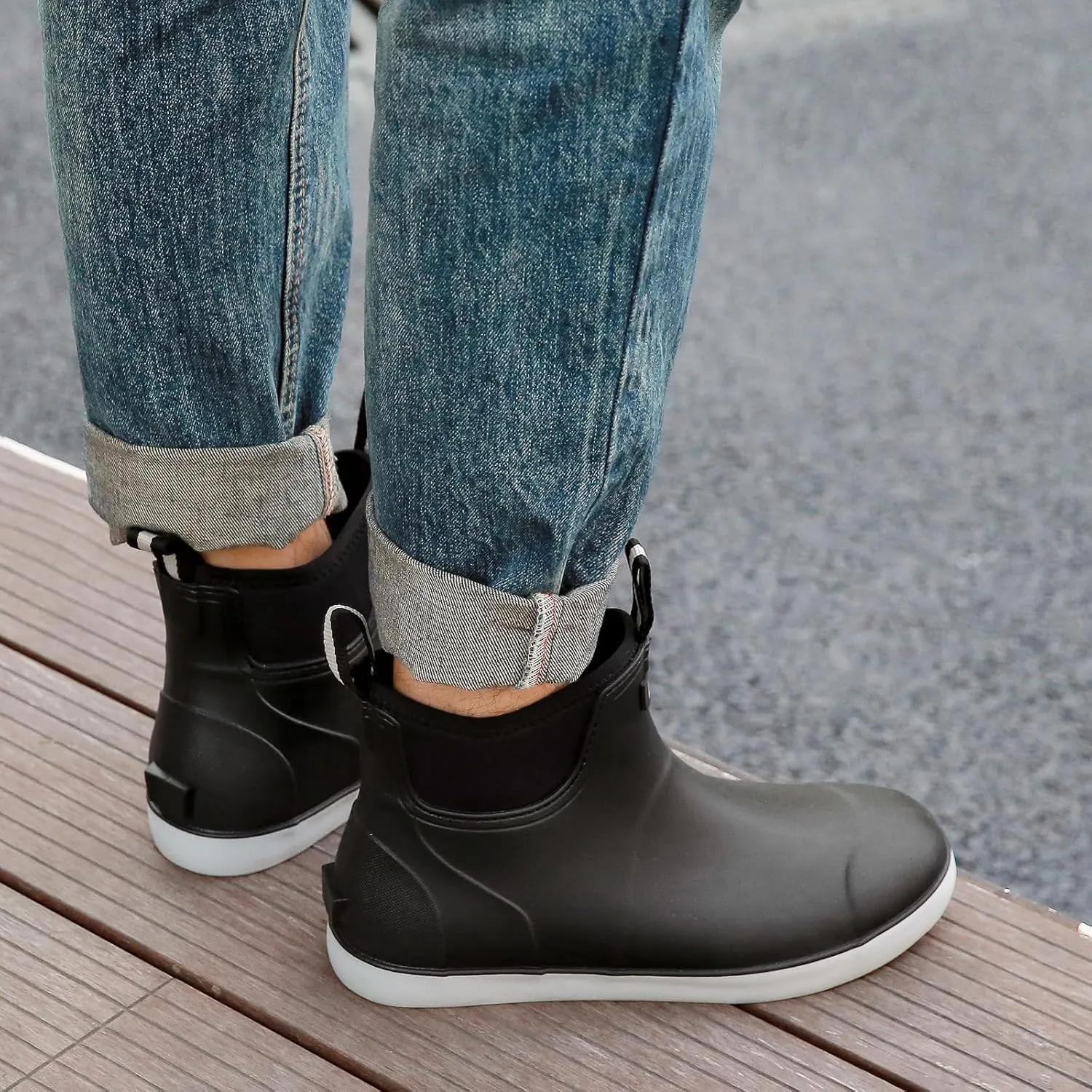 Rain Boots for Men, Waterproof Ankle Mens Deck Boots Anti-Slip Comfort Rubber Boots Chelsea Garden Shoes for Yard Fishing Outdoor Work