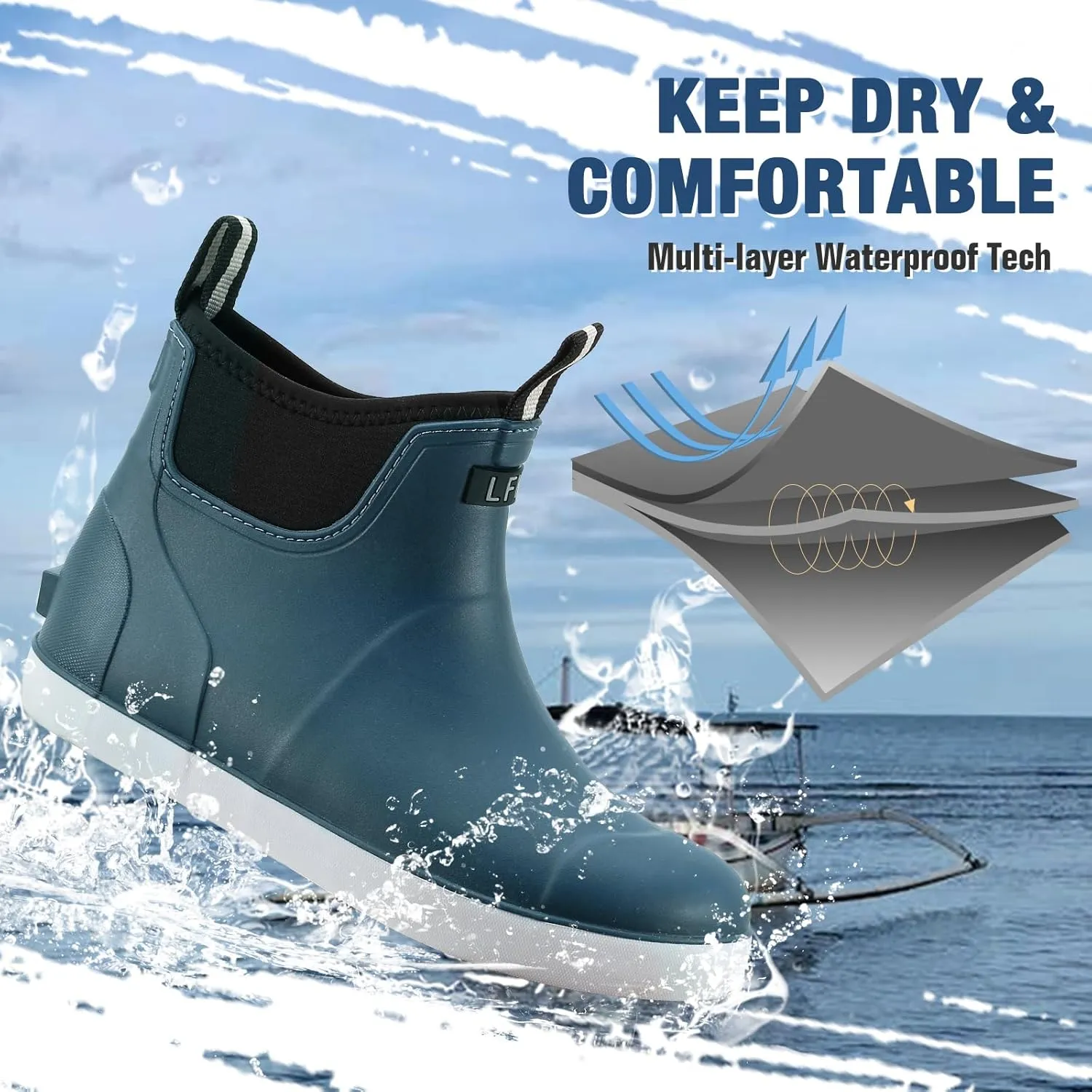 Rain Boots for Men, Waterproof Ankle Mens Deck Boots Anti-Slip Comfort Rubber Boots Chelsea Garden Shoes for Yard Fishing Outdoor Work