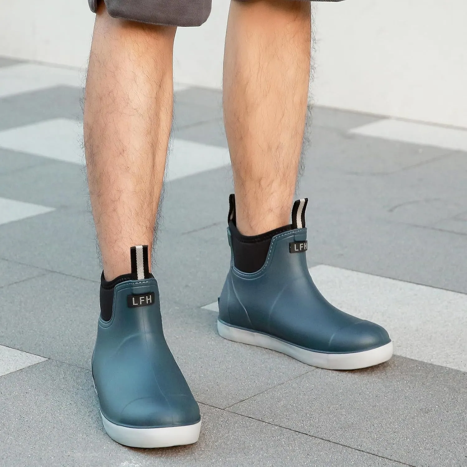 Rain Boots for Men, Waterproof Ankle Mens Deck Boots Anti-Slip Comfort Rubber Boots Chelsea Garden Shoes for Yard Fishing Outdoor Work