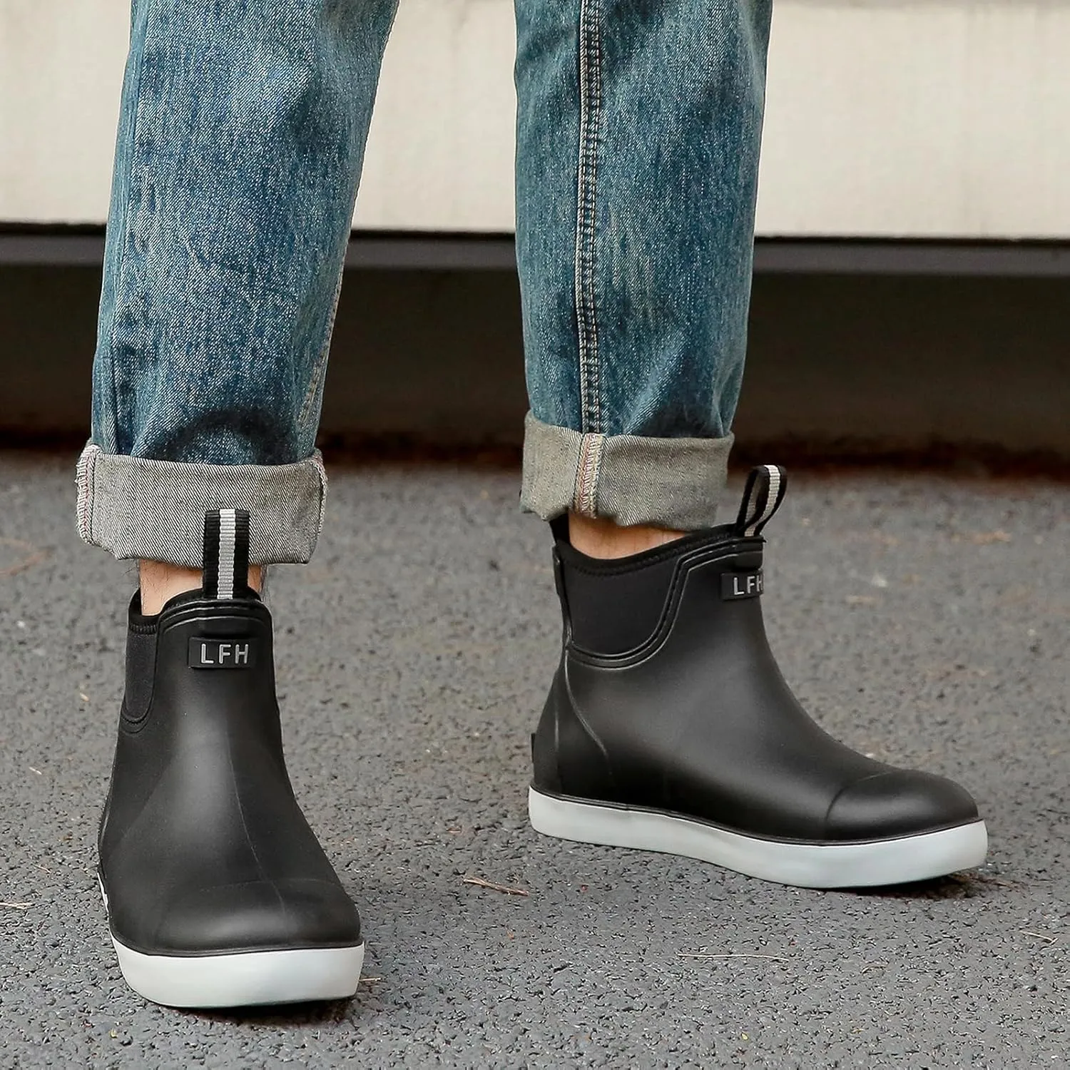 Rain Boots for Men, Waterproof Ankle Mens Deck Boots Anti-Slip Comfort Rubber Boots Chelsea Garden Shoes for Yard Fishing Outdoor Work