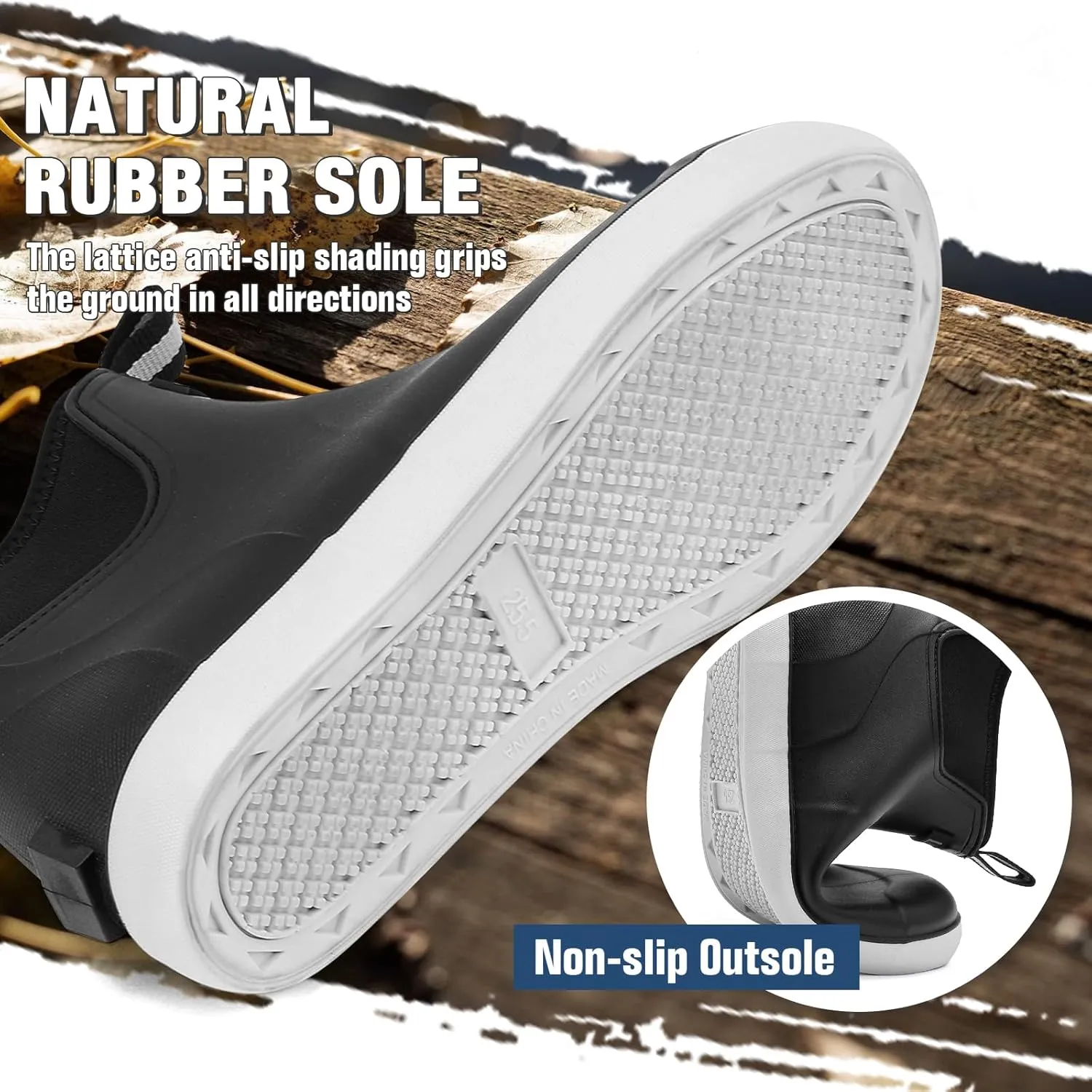 Rain Boots for Men, Waterproof Ankle Mens Deck Boots Anti-Slip Comfort Rubber Boots Chelsea Garden Shoes for Yard Fishing Outdoor Work