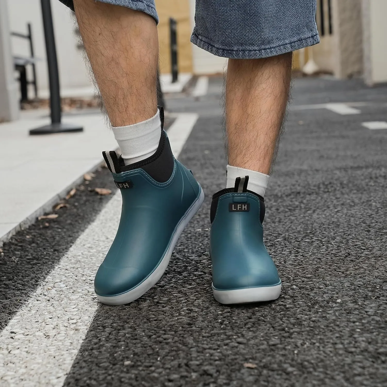 Rain Boots for Men, Waterproof Ankle Mens Deck Boots Anti-Slip Comfort Rubber Boots Chelsea Garden Shoes for Yard Fishing Outdoor Work