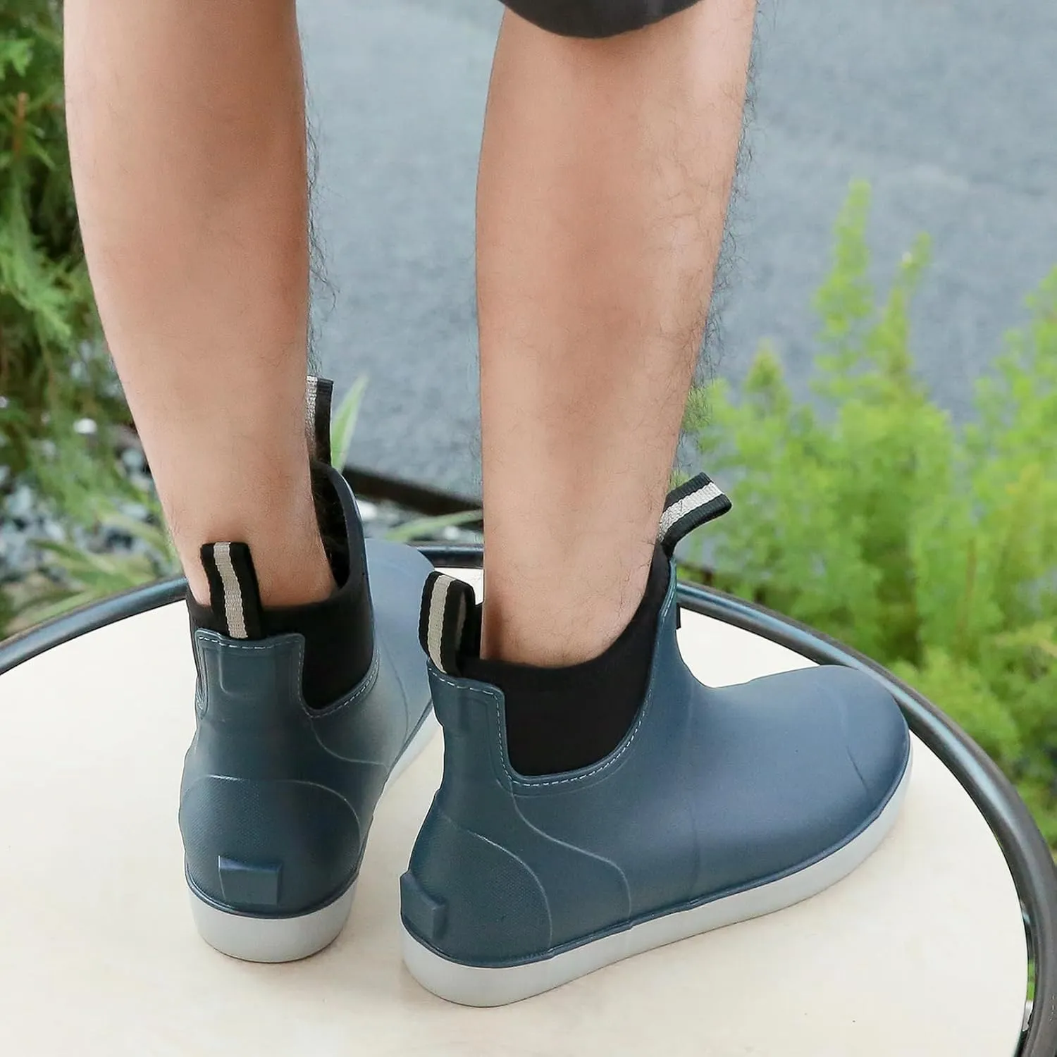 Rain Boots for Men, Waterproof Ankle Mens Deck Boots Anti-Slip Comfort Rubber Boots Chelsea Garden Shoes for Yard Fishing Outdoor Work
