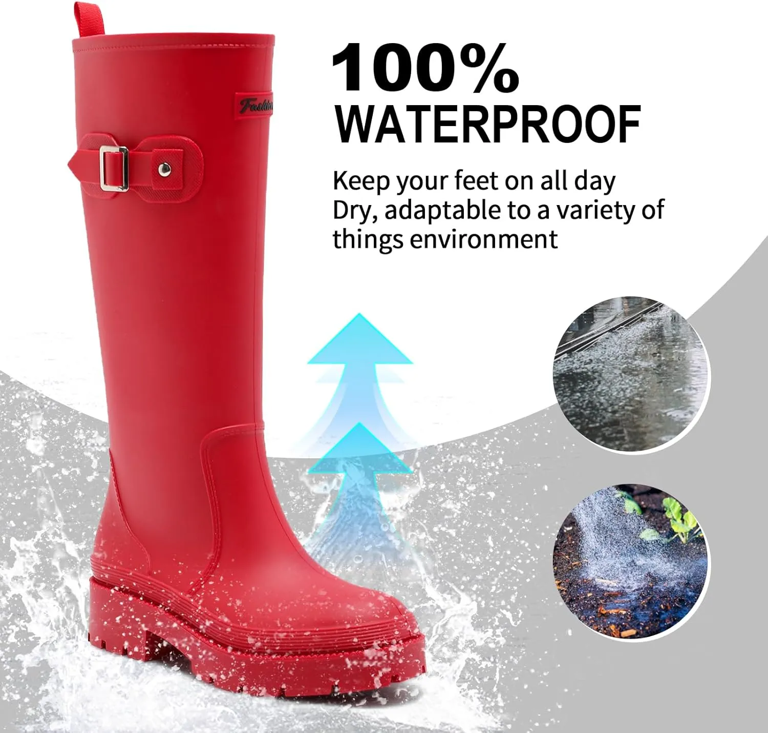 Rain Boots for Women, Anti-Slip Rubber Boots Waterproof Garden Muck Boots Durable Slip Resistant, Tall Water Shoes Comfort Fishing Boot Knee High Work