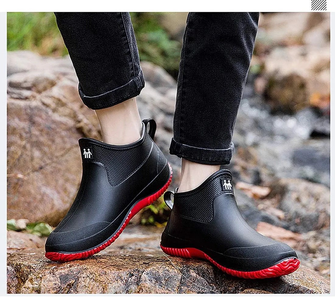 Rain Boots for Women Waterproof Garden Boots Unisex Rubber Ankle Boots Non-Slip Car Wash Footwear Work Booties for Camping, Lawn Care, Gardening