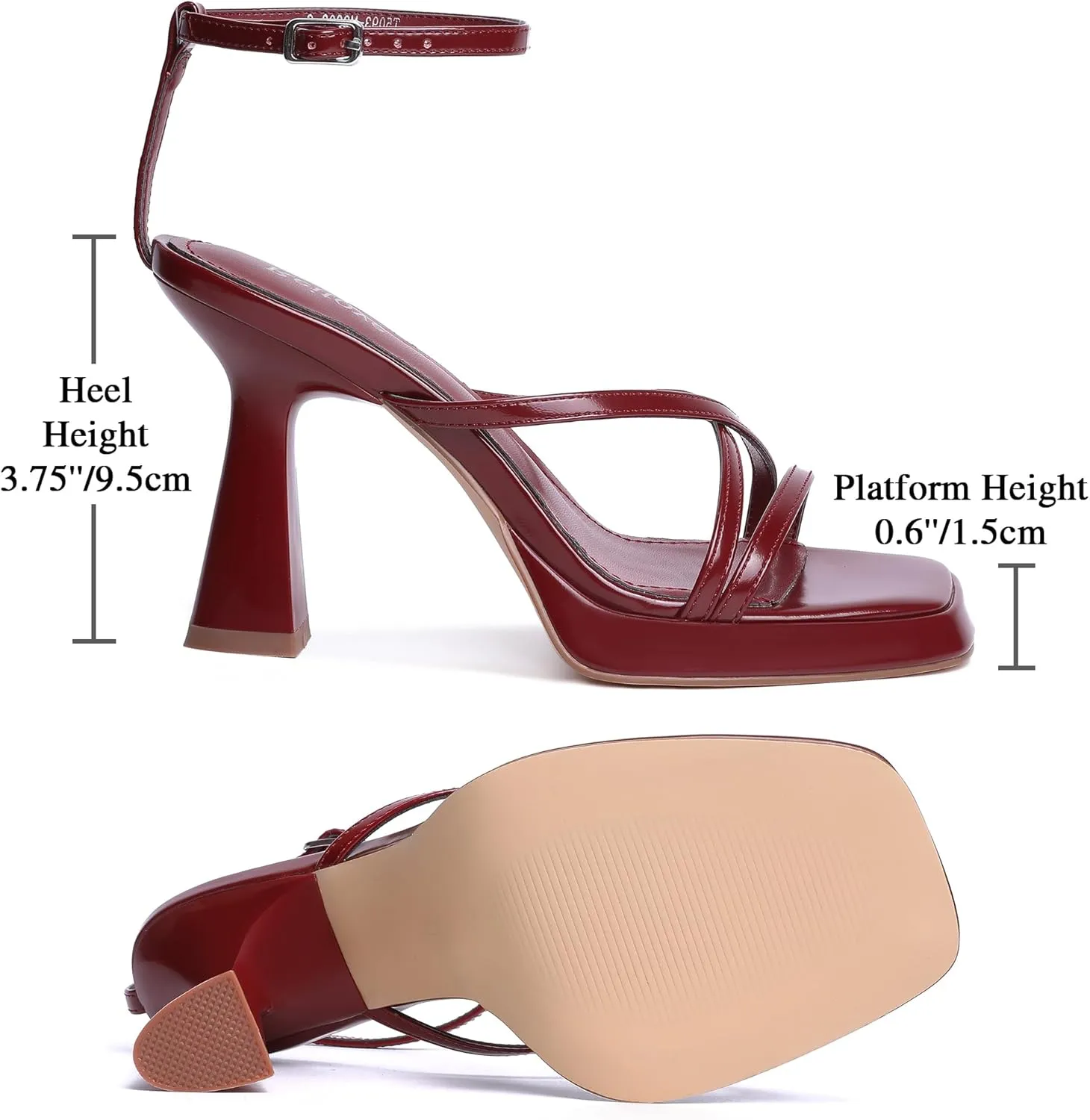 Reitoye Strappy Heels for Women Platform High Chunky Heels Square Open Toe Heeled Sandals Ankle Strap Block Heels
