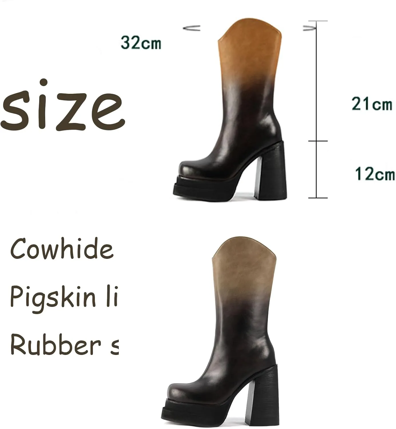 Retro High Heeled Boots,Women's Gradient Boots,Thick Heeled Non Slip Boots,Round Toed Thick Heeled Boots