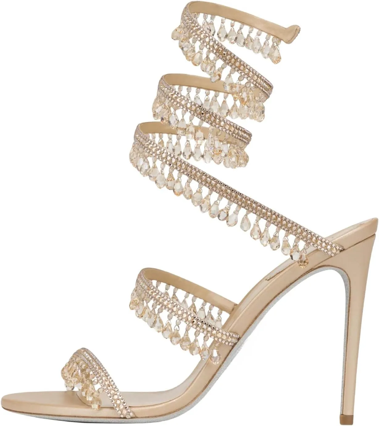 Rhinestone Wrap Around Strappy Stiletto High Heels for Women, Open Round Toe Lace Up Heeled Sandals for Wedding Prom Party Dress