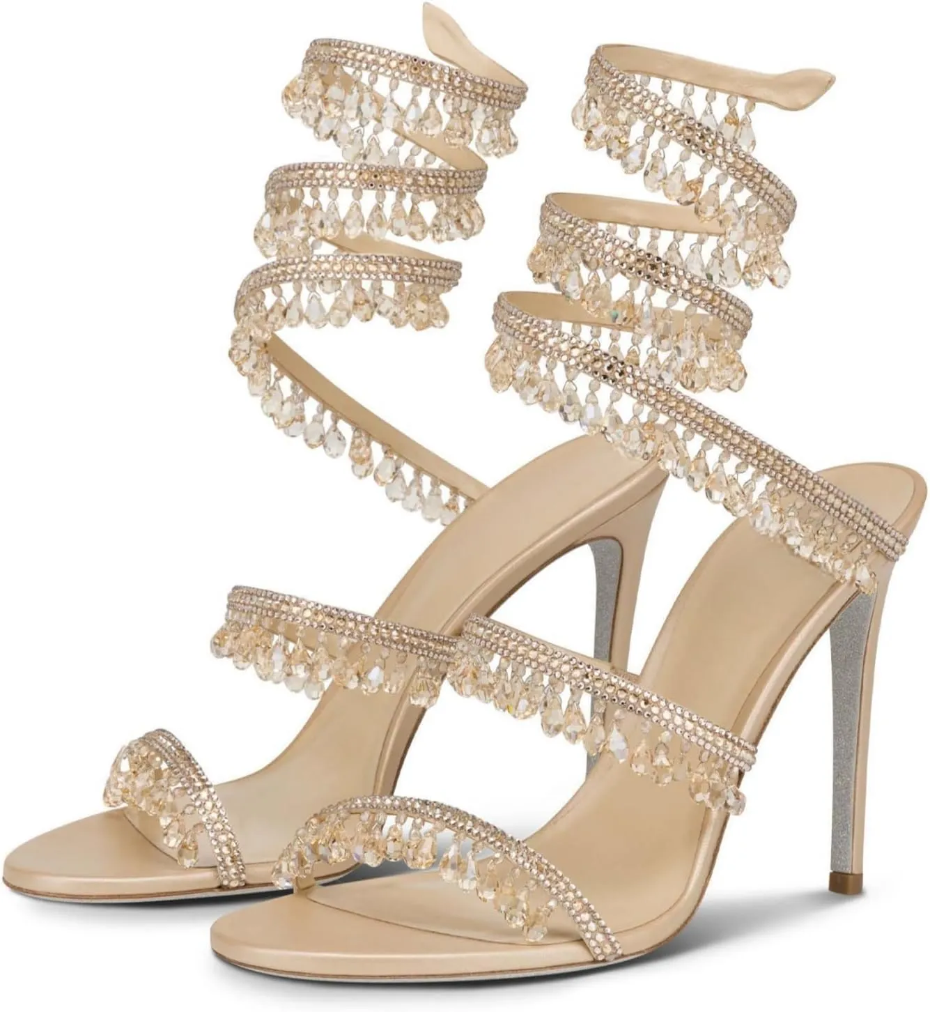 Rhinestone Wrap Around Strappy Stiletto High Heels for Women, Open Round Toe Lace Up Heeled Sandals for Wedding Prom Party Dress