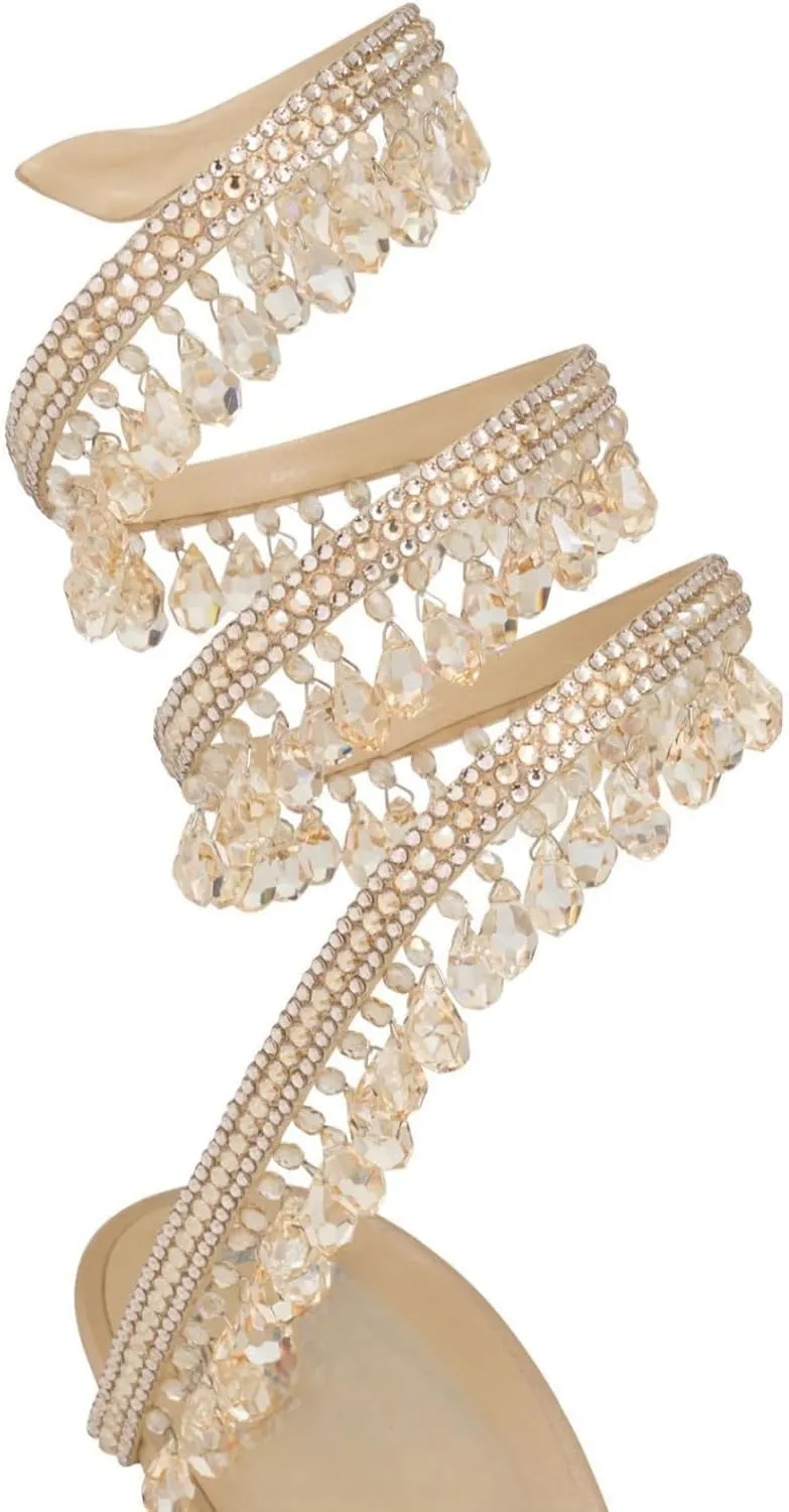 Rhinestone Wrap Around Strappy Stiletto High Heels for Women, Open Round Toe Lace Up Heeled Sandals for Wedding Prom Party Dress
