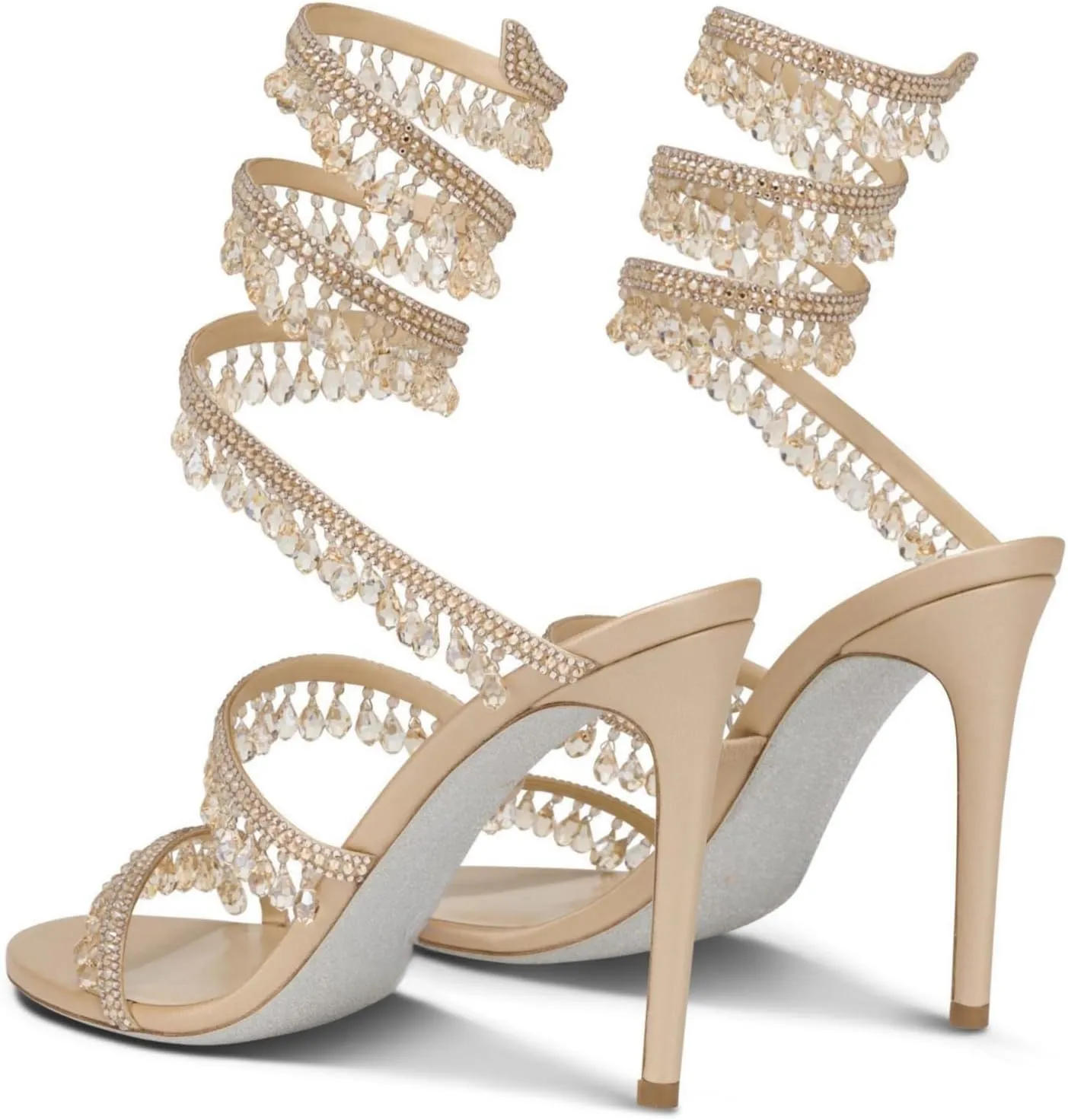 Rhinestone Wrap Around Strappy Stiletto High Heels for Women, Open Round Toe Lace Up Heeled Sandals for Wedding Prom Party Dress