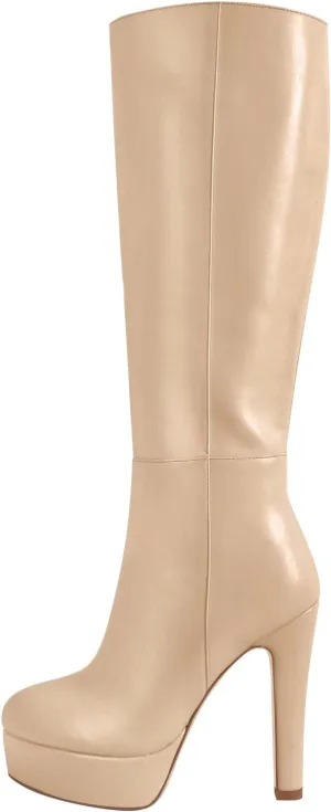 richealnini Platform Knee High Boots for Women Side Zip Up Tall Boots with Block Heel Comfort Long Boots