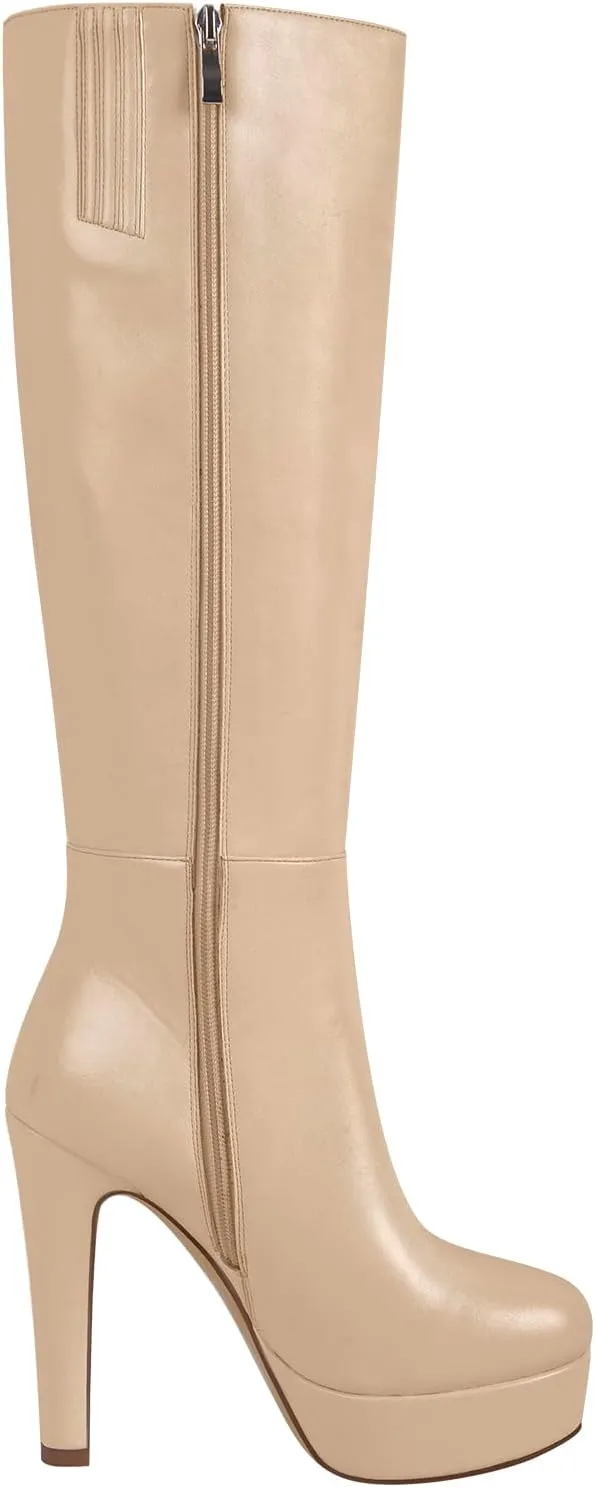 richealnini Platform Knee High Boots for Women Side Zip Up Tall Boots with Block Heel Comfort Long Boots