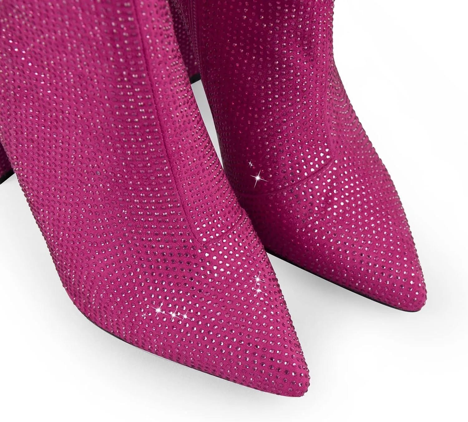 richealnini Womens Sexy Rhinestones Pointed Toe Block High Heel Ankle Boots