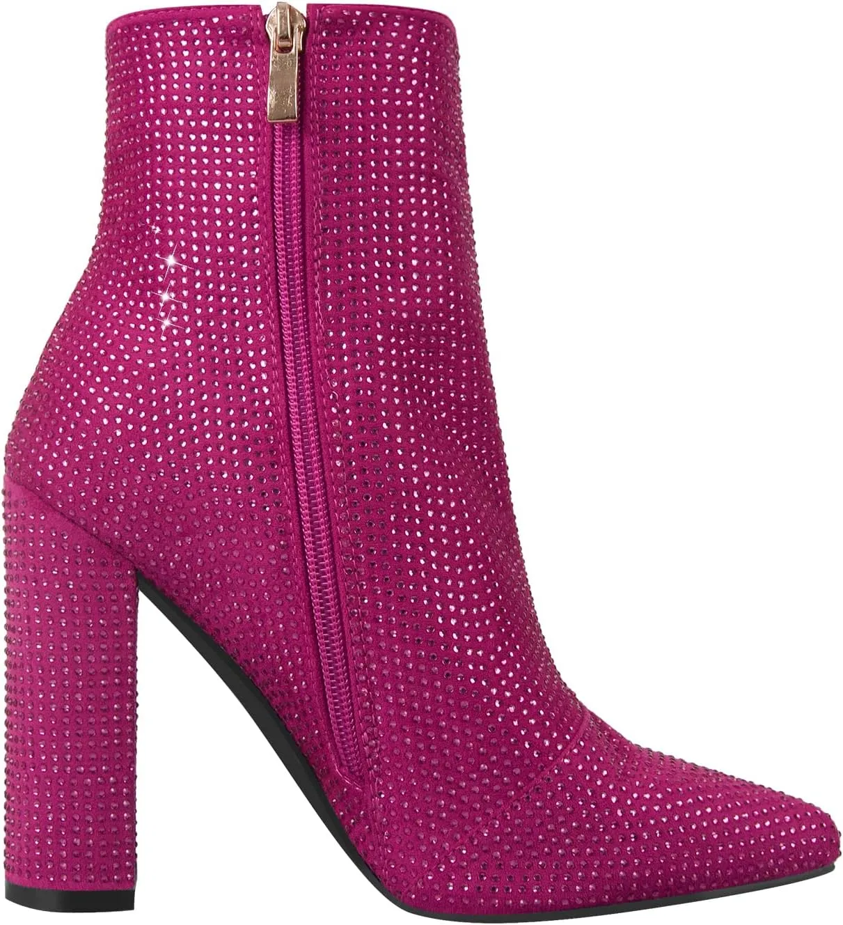 richealnini Womens Sexy Rhinestones Pointed Toe Block High Heel Ankle Boots