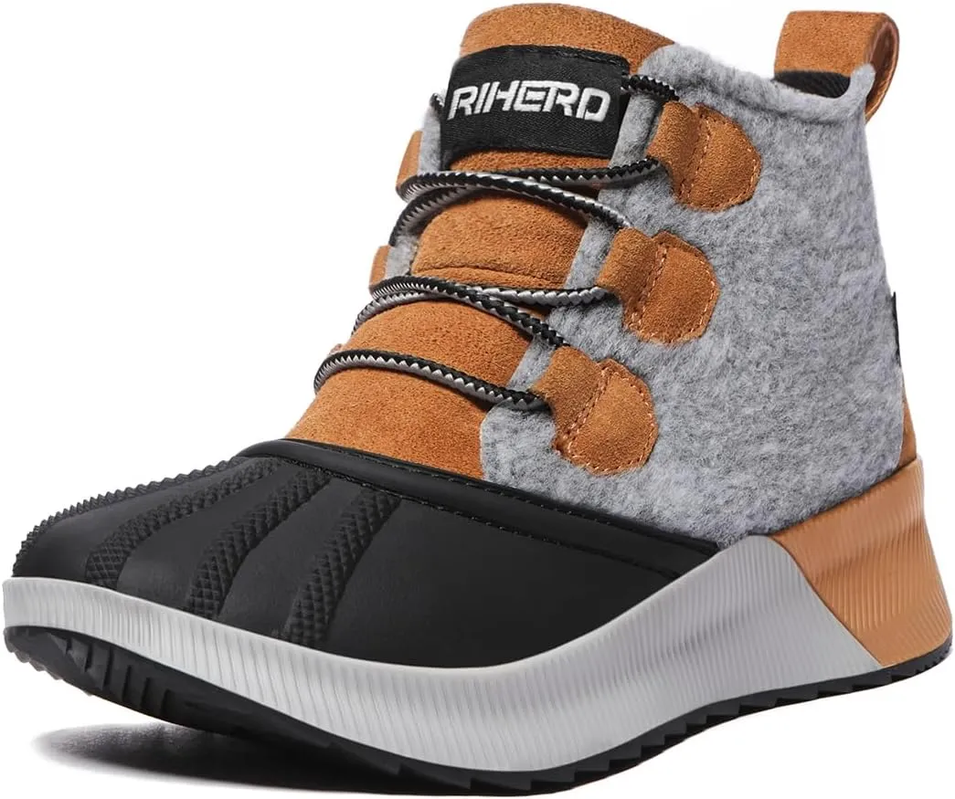 Rihero Women's Classic Waterproof Ankle Boots Fashion Lightweight Leather Suede Hiking Ankle Booties
