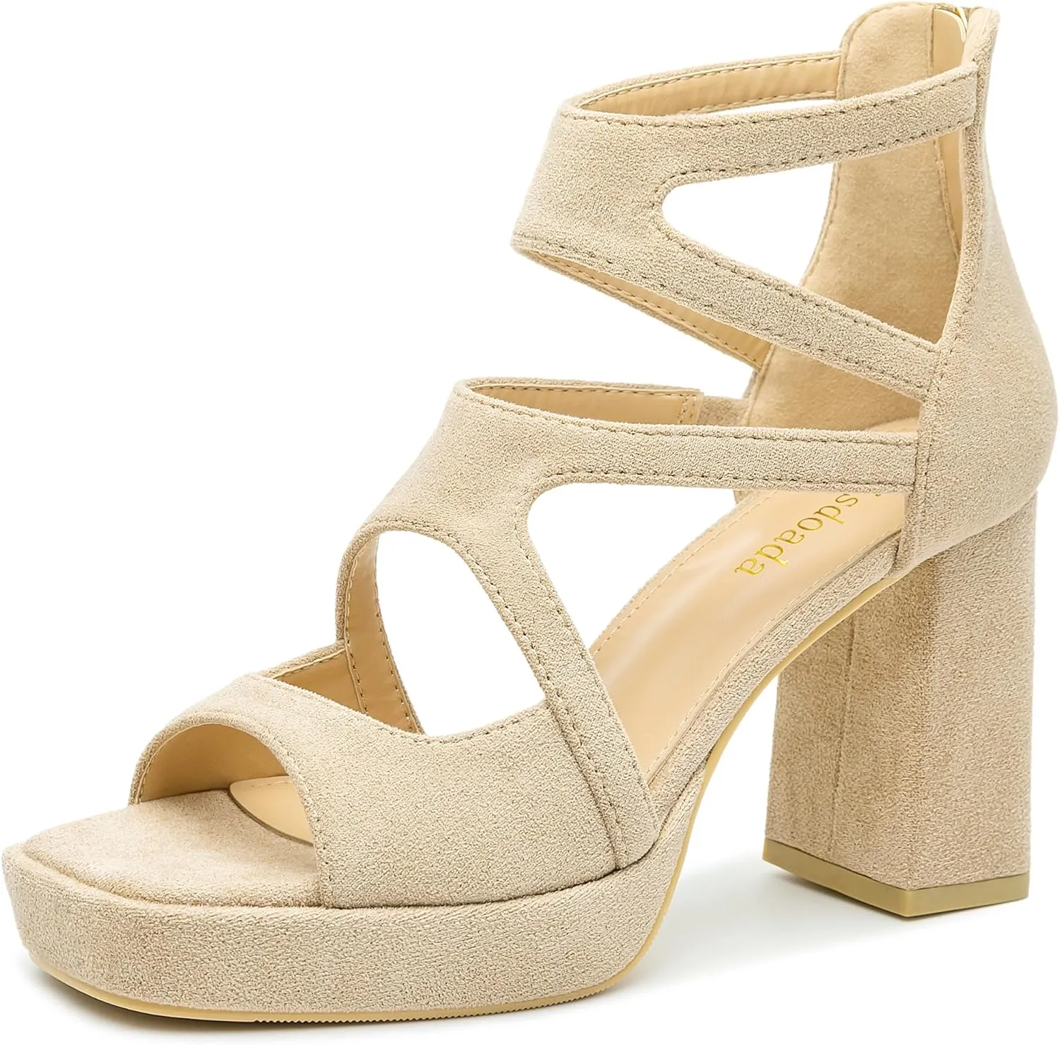 risdoada Platform Heels 3.54 Inches Chunky Block Heeled Sandals for Women Comfortable Suede Open Toe Hollow Out High Heels Pumps