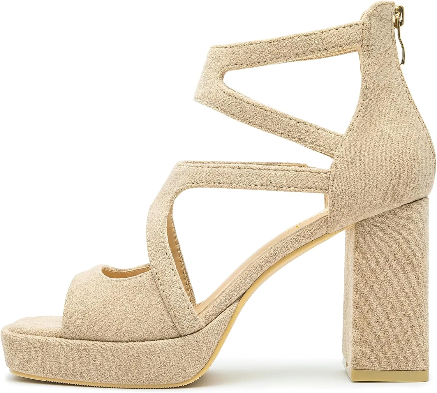 risdoada Platform Heels 3.54 Inches Chunky Block Heeled Sandals for Women Comfortable Suede Open Toe Hollow Out High Heels Pumps
