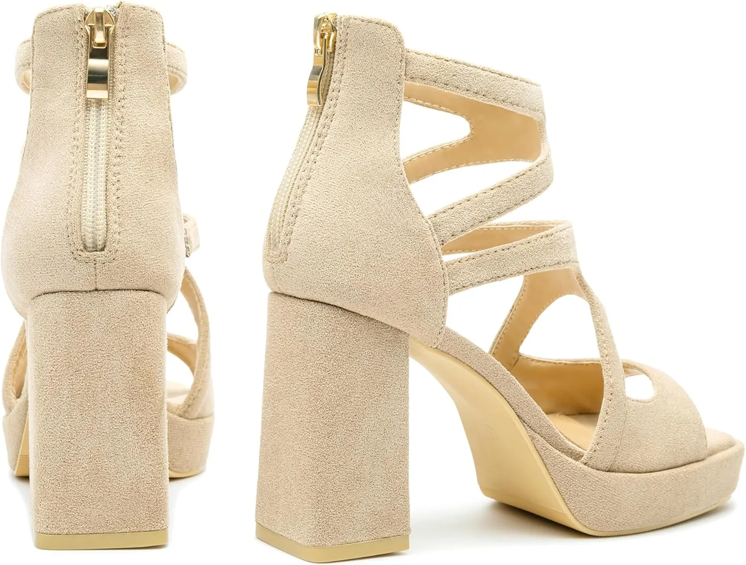 risdoada Platform Heels 3.54 Inches Chunky Block Heeled Sandals for Women Comfortable Suede Open Toe Hollow Out High Heels Pumps
