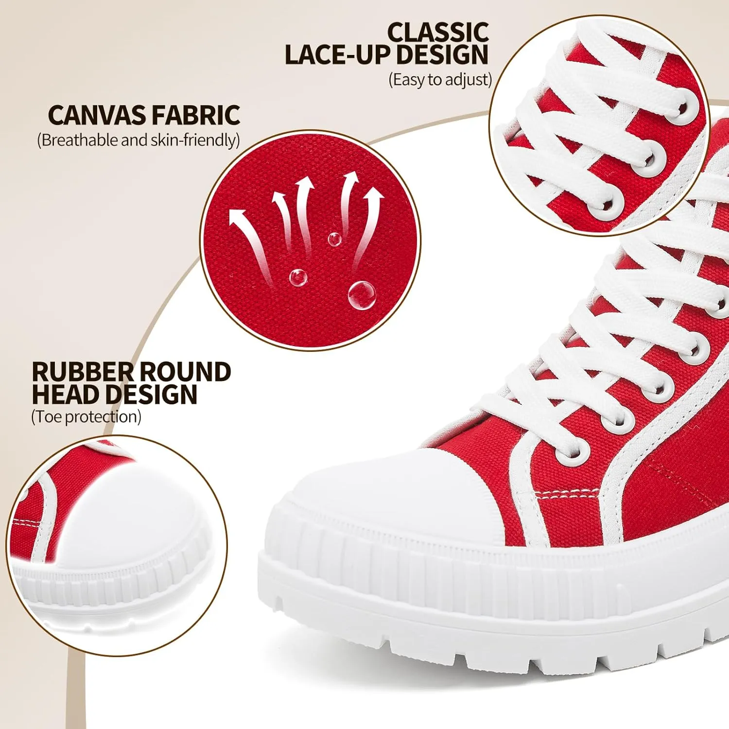 Rominz Women's White Platform Sneakers Fashion High Top Canvas Shoes for Women Black Lace-Up Canvas Sneakers Casual Platform Tennis Shoes