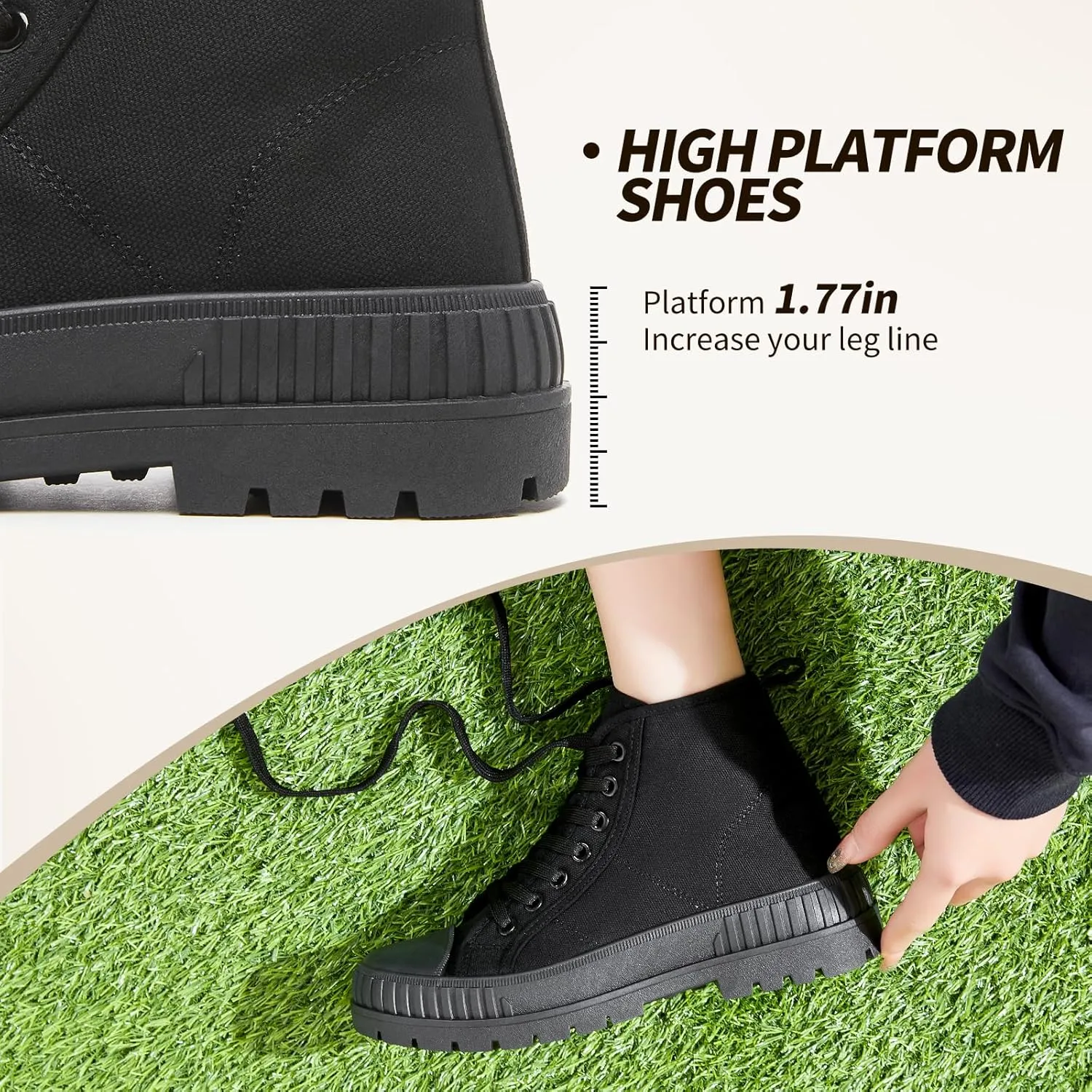 Rominz Women's White Platform Sneakers Fashion High Top Canvas Shoes for Women Black Lace-Up Canvas Sneakers Casual Platform Tennis Shoes