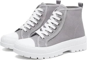 Rominz Women's White Platform Sneakers Fashion High Top Canvas Shoes for Women Black Lace-Up Canvas Sneakers Casual Platform Tennis Shoes