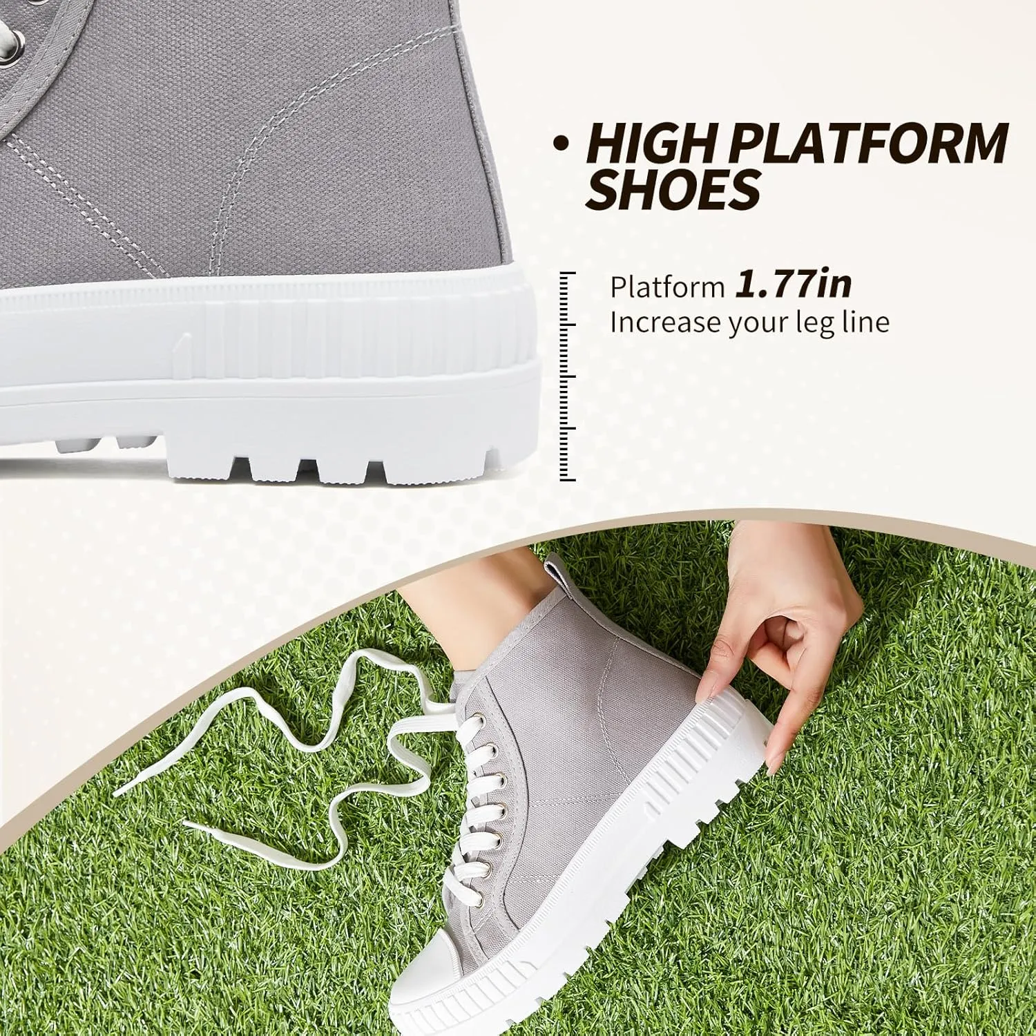 Rominz Women's White Platform Sneakers Fashion High Top Canvas Shoes for Women Black Lace-Up Canvas Sneakers Casual Platform Tennis Shoes