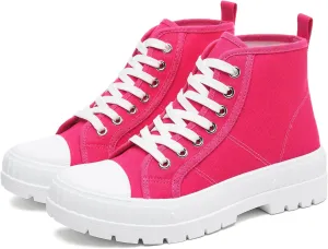 Rominz Women's White Platform Sneakers Fashion High Top Canvas Shoes for Women Black Lace-Up Canvas Sneakers Casual Platform Tennis Shoes