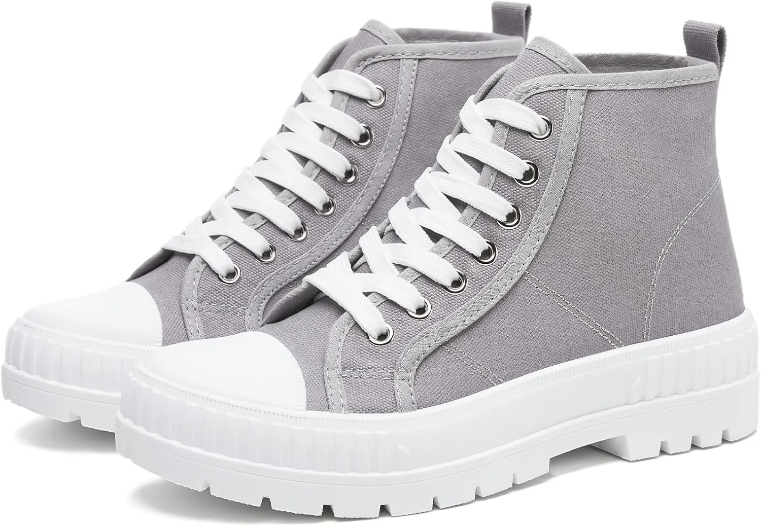 Rominz Women's White Platform Sneakers Fashion High Top Canvas Shoes for Women Black Lace-Up Canvas Sneakers Casual Platform Tennis Shoes